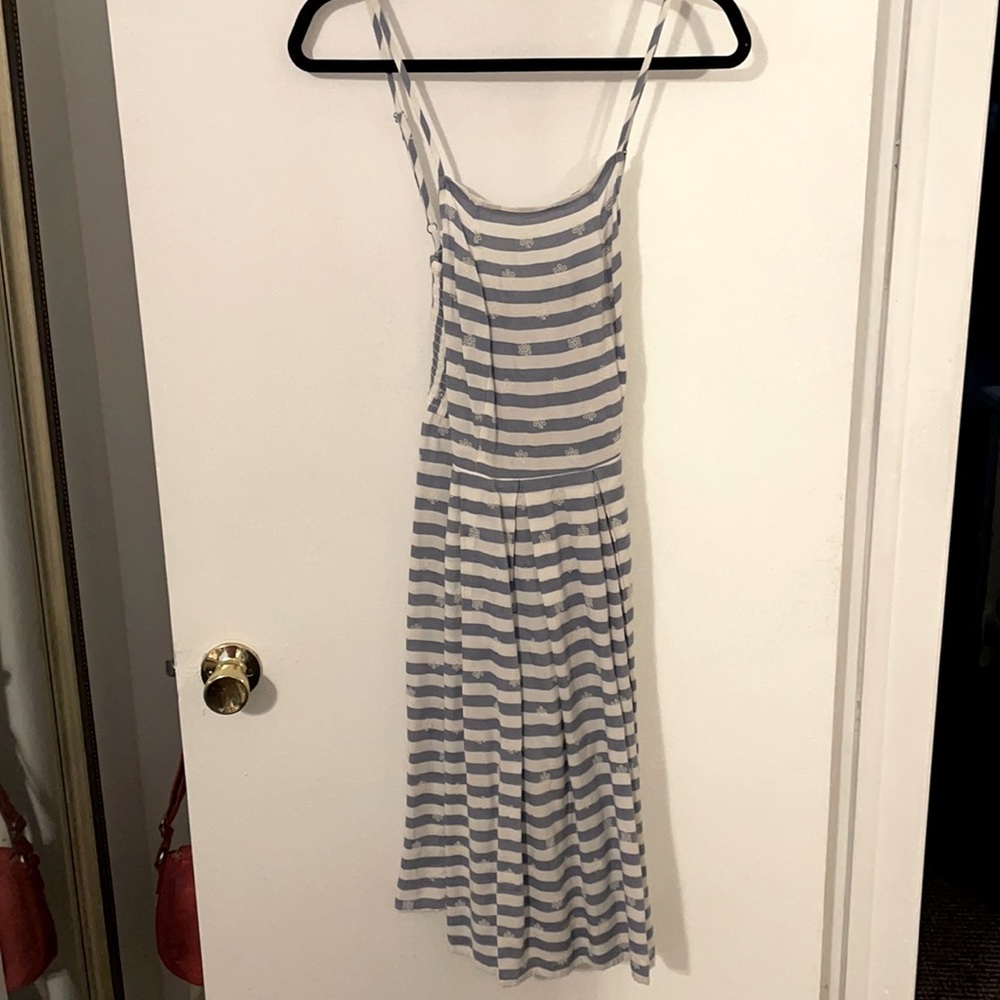 Blue and white striped sleeveless summer dress